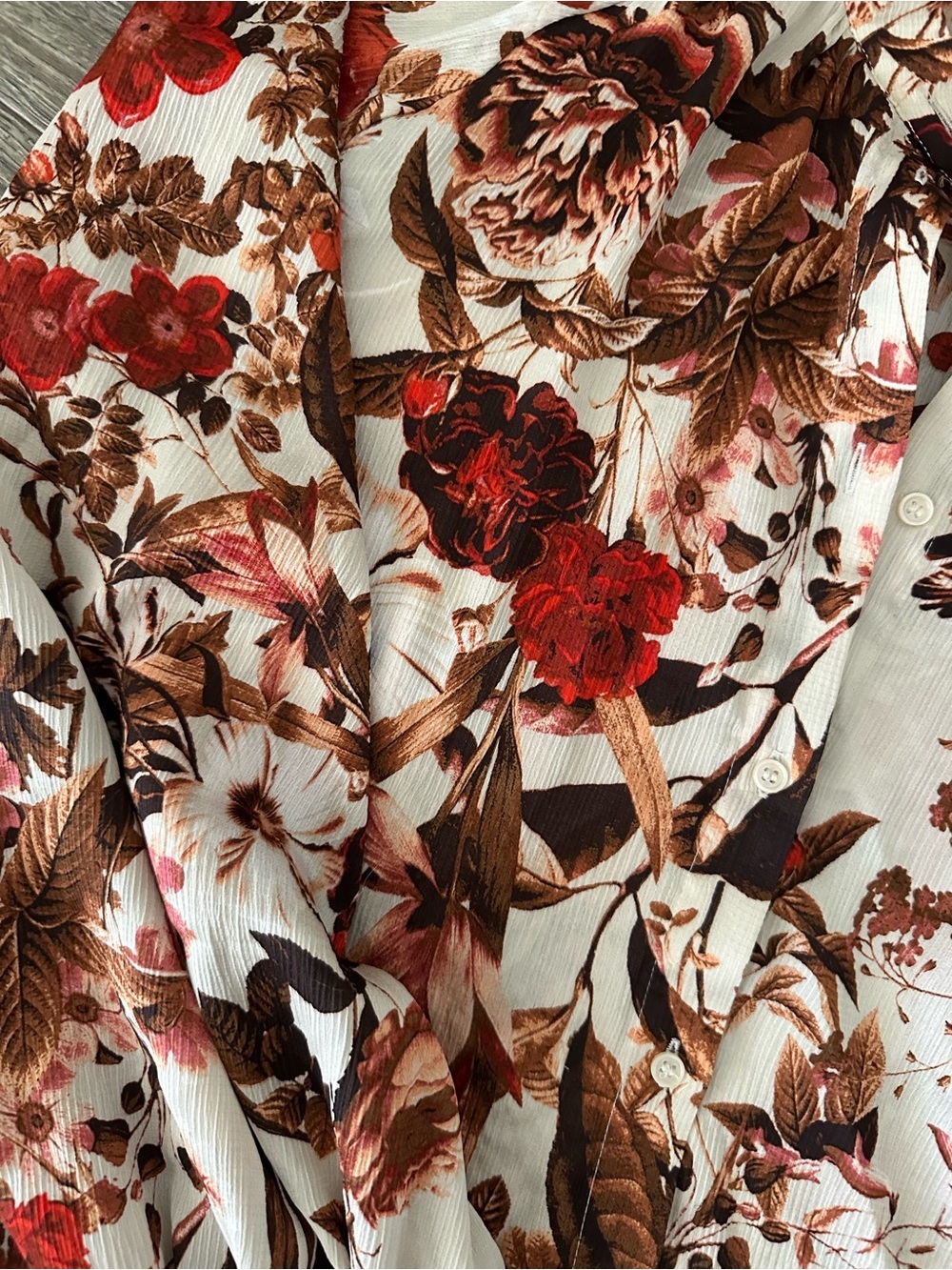 H&M Cream Blouse with Red and Brown Floral Print - Picture 2 of 5